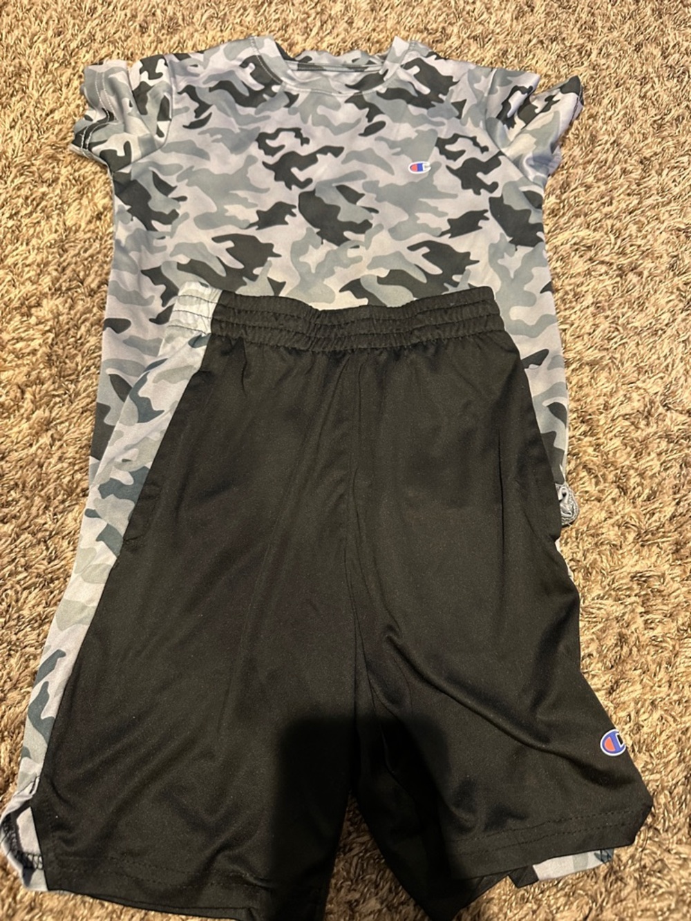 Champion Black Shorts with Gray Camo Tee Set